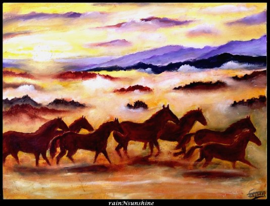 sunset horses _ oil painting by rainNsunshine _frame